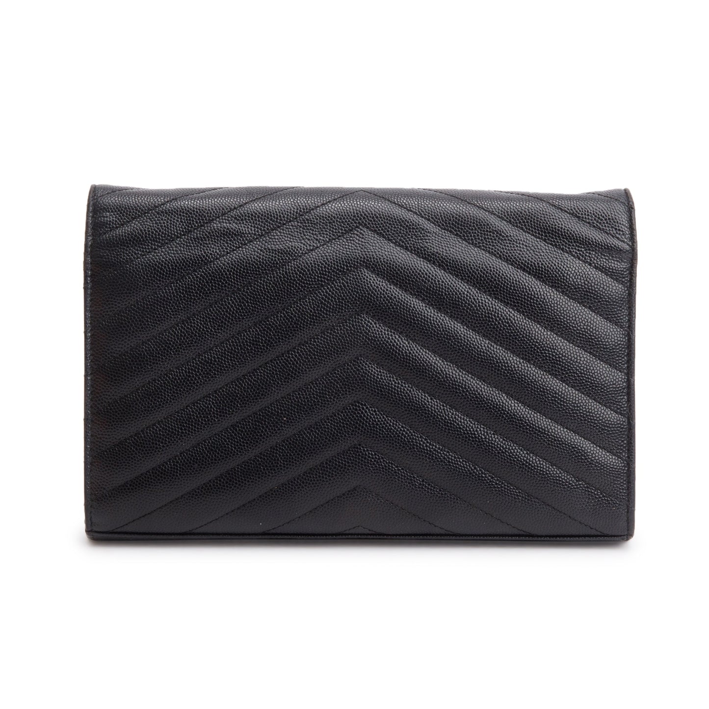 Saint Laurent Black Grain De Poudre Cassandre Envelope Chain Wallet
