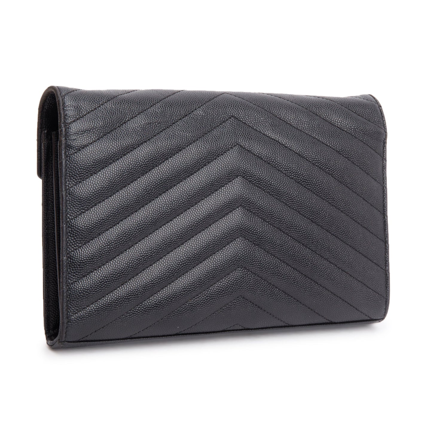 Saint Laurent Black Grain De Poudre Cassandre Envelope Chain Wallet
