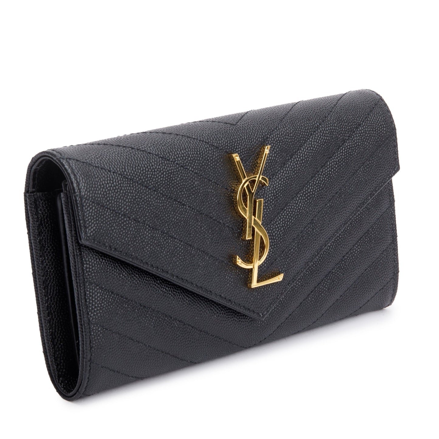 Saint Laurent Black Grain De Poudre Cassandre Matelasse Large Flap Wallet
