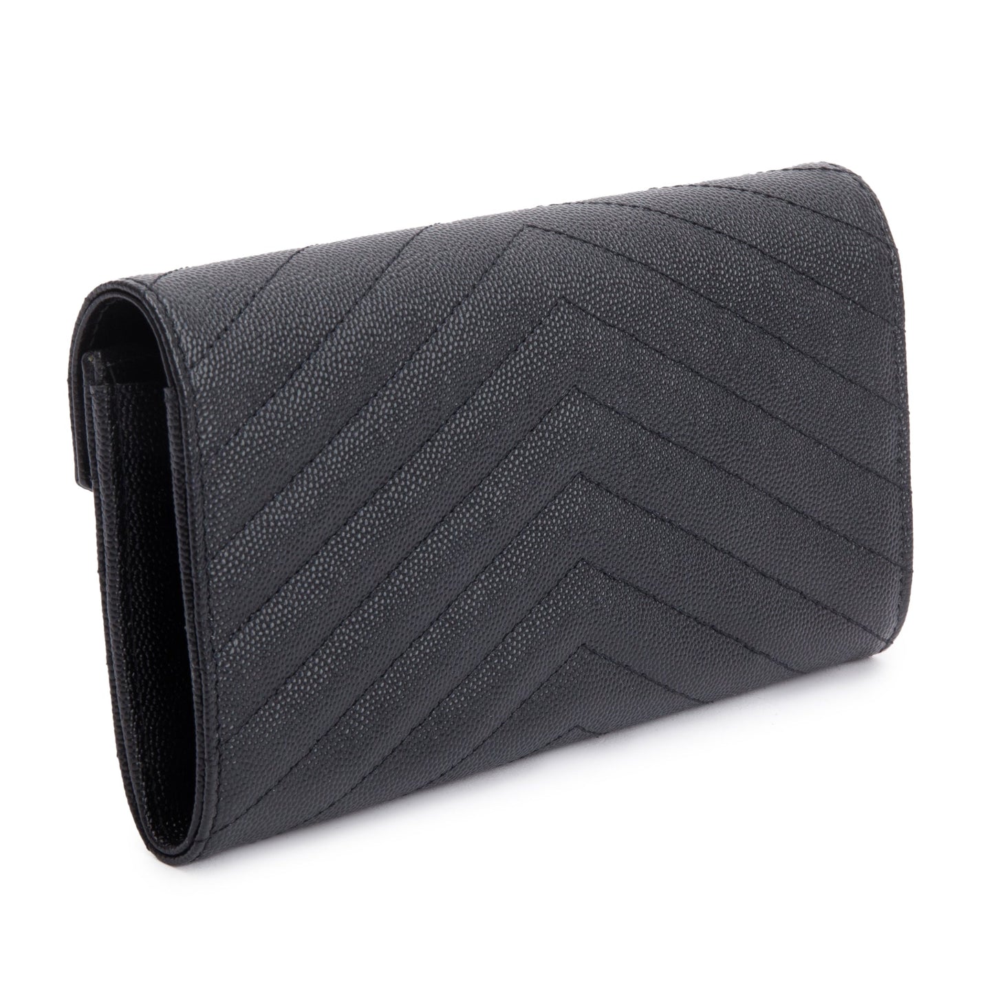 Saint Laurent Black Grain De Poudre Cassandre Matelasse Large Flap Wallet