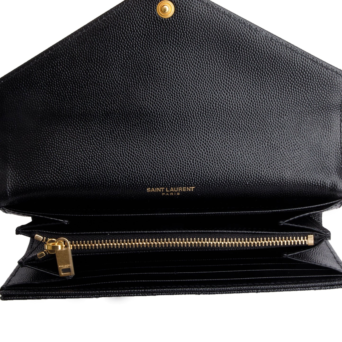 Saint Laurent Black Grain De Poudre Cassandre Matelasse Large Flap Wallet