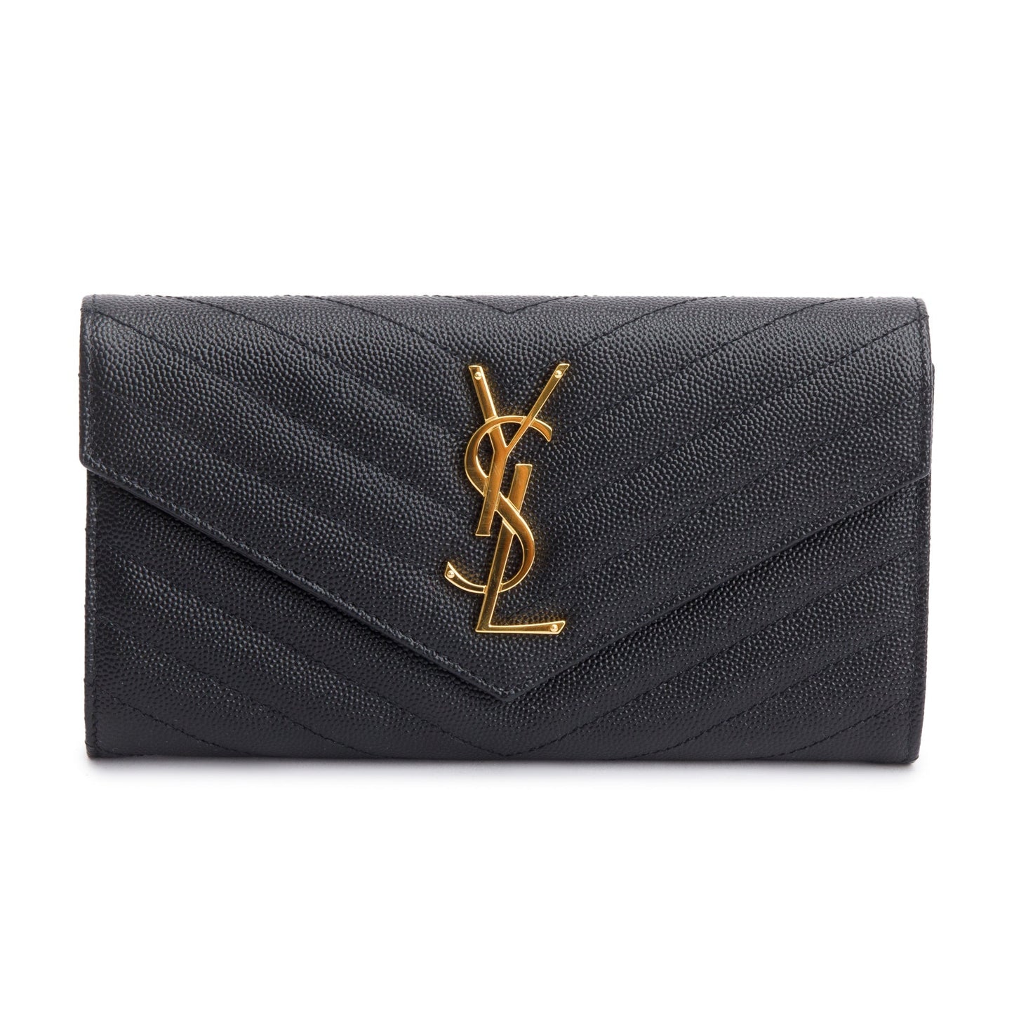 Saint Laurent Black Grain De Poudre Cassandre Matelasse Large Flap Wallet