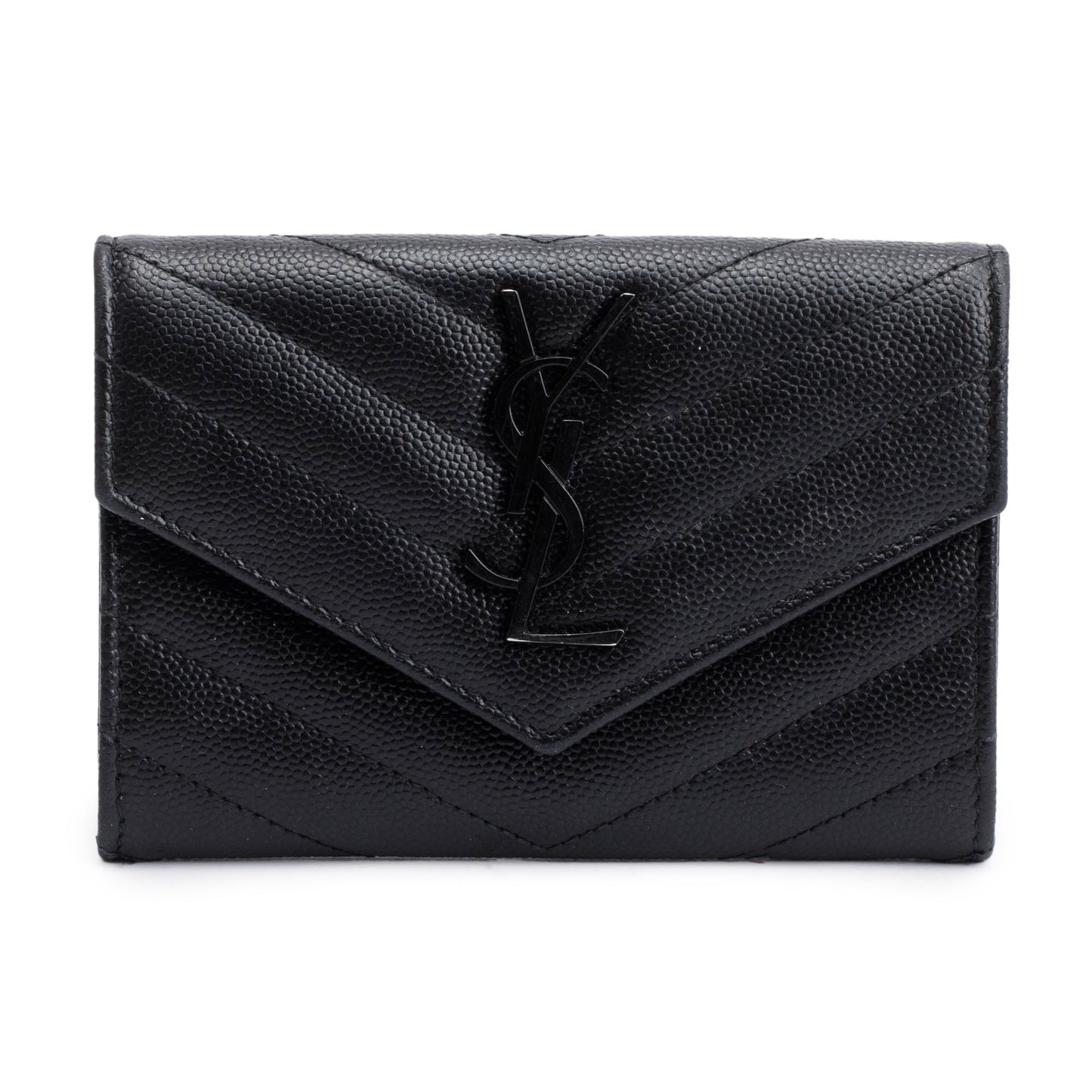 Saint Laurent Black Grain De Poudre Cassandre Matelasse Small Envelope Wallet