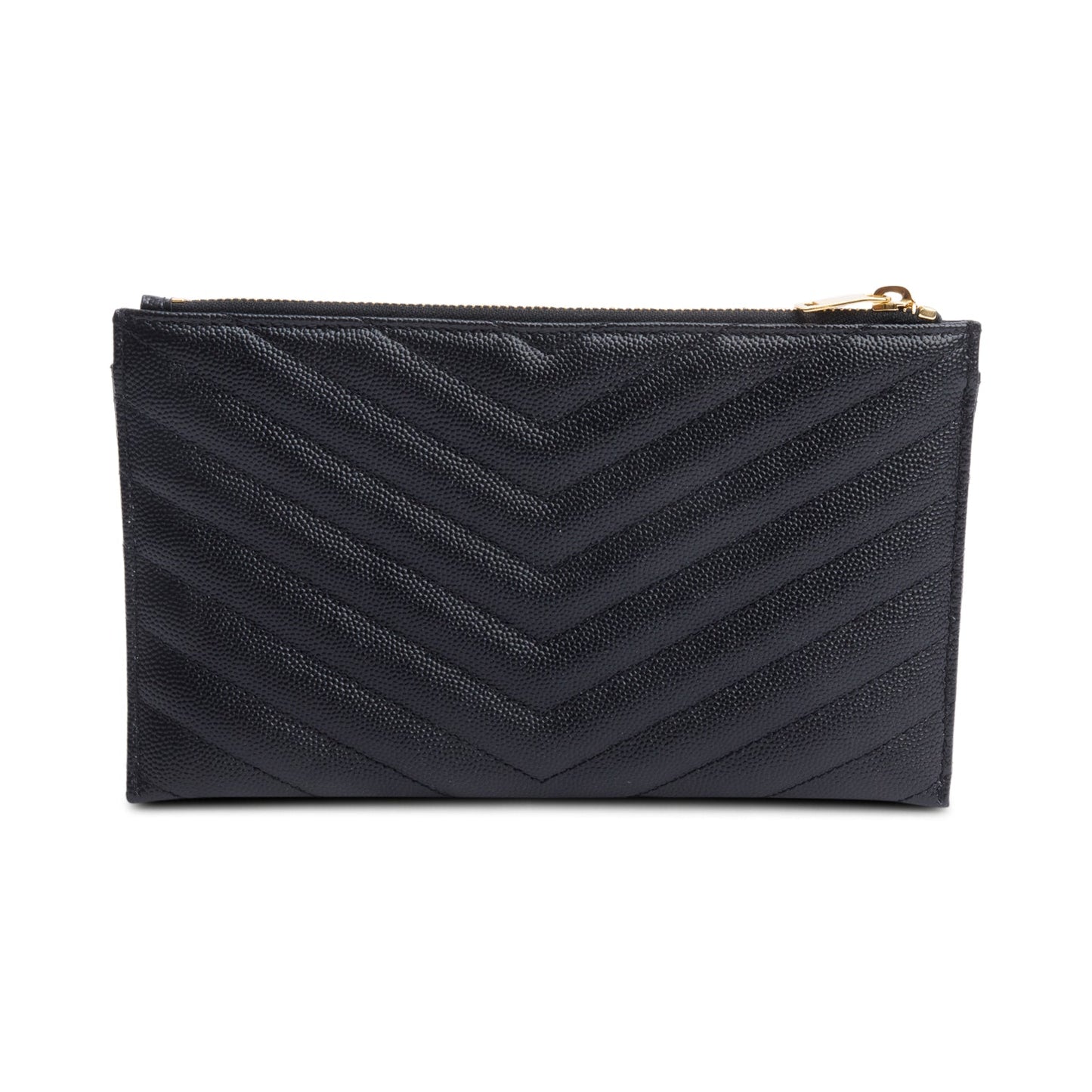 Saint Laurent Black Grain De Poudre Embossed Leather Cassandre Matelasse Zipped Pouch