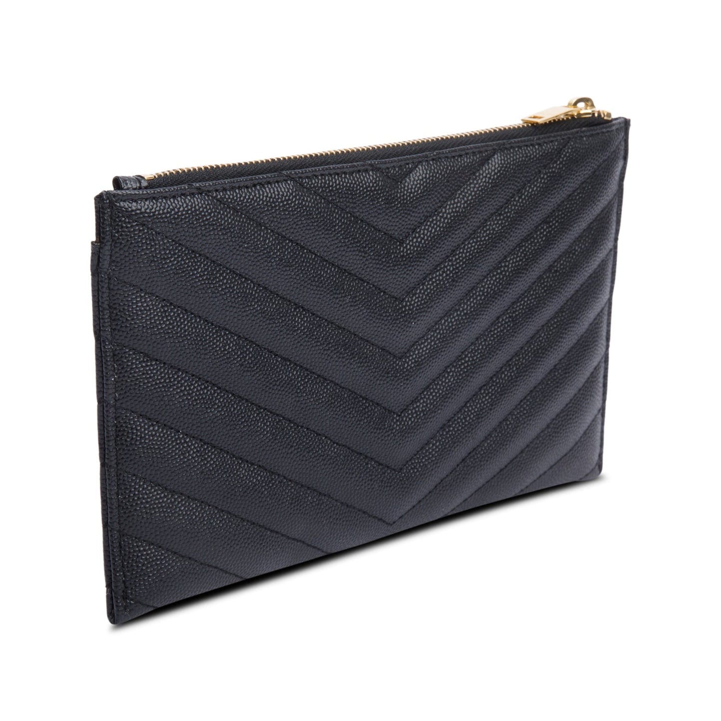 Saint Laurent Black Grain De Poudre Embossed Leather Cassandre Matelasse Zipped Pouch