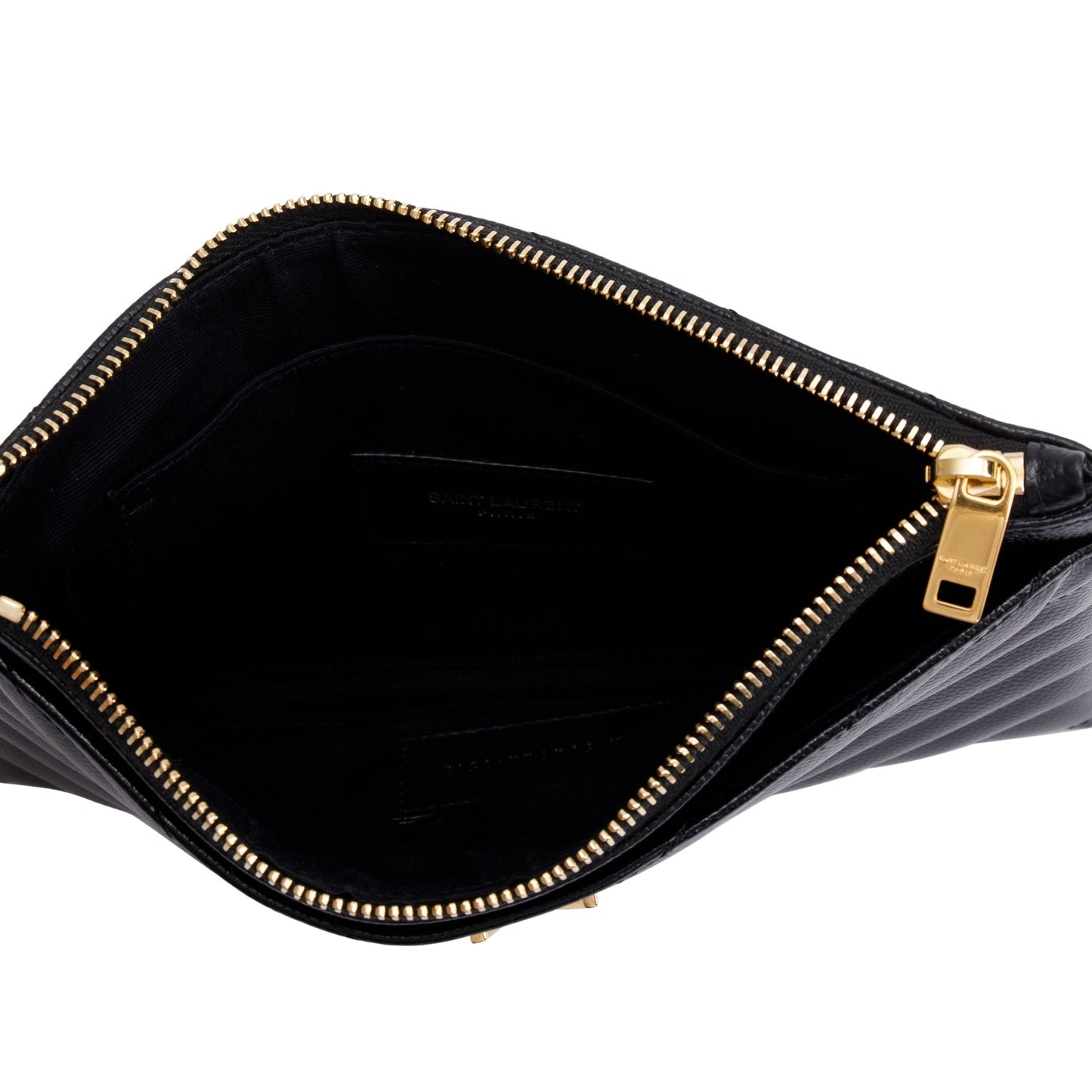 Saint Laurent Black Grain De Poudre Embossed Leather Cassandre Matelasse Zipped Pouch