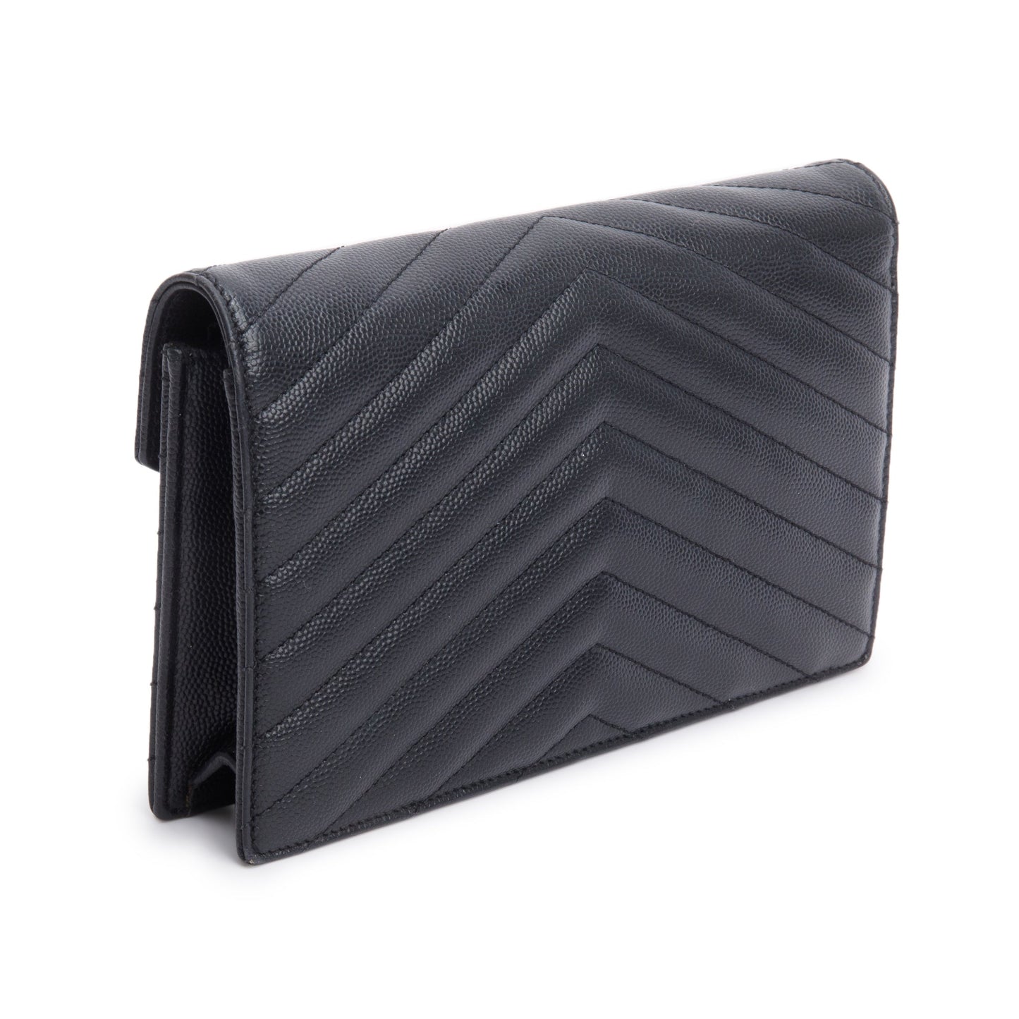Saint Laurent Black Grain De Poudre Leather Cassandre Envelope Chain Wallet