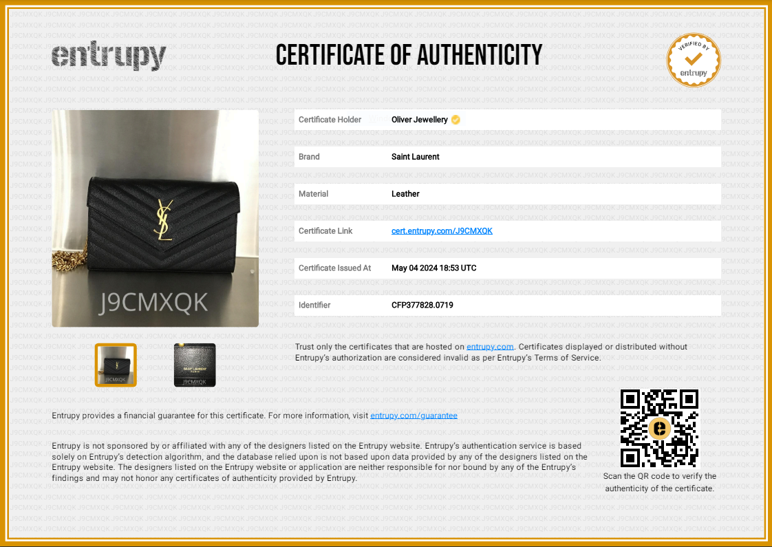 Saint Laurent Black Grain De Poudre Leather Cassandre Matelasse Chain Wallet