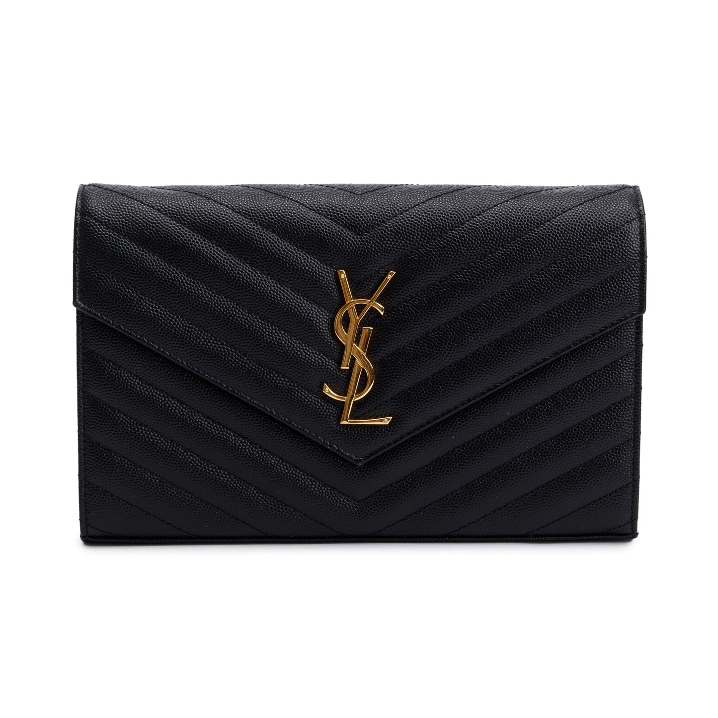 Saint Laurent Black Grain De Poudre Leather Cassandre Matelasse Chain Wallet