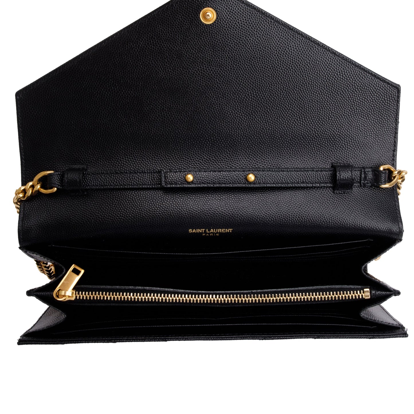 Saint Laurent Black Grain De Poudre Leather Cassandre Matelasse Chain Wallet