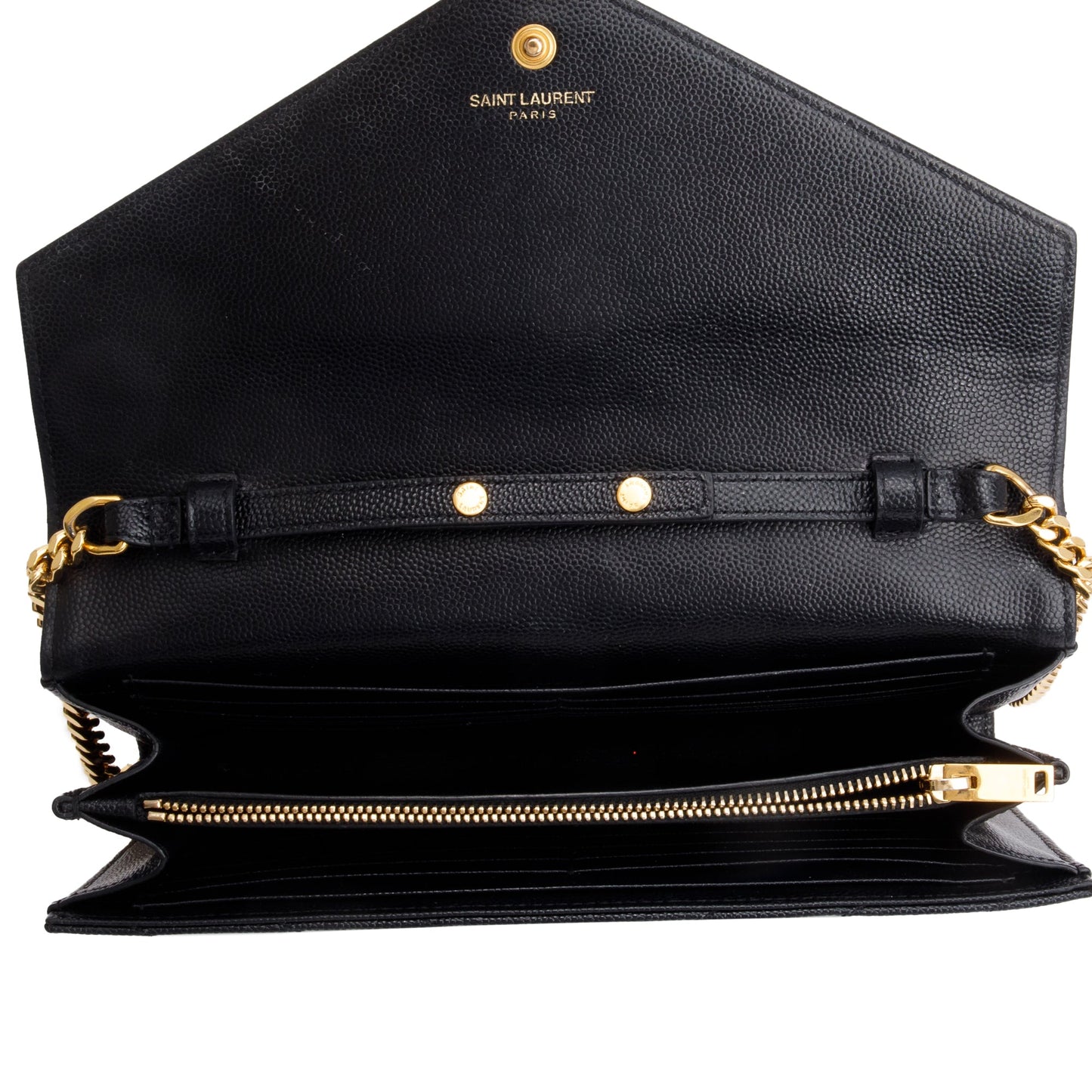 Saint Laurent Black Grain De Poudre Leather Cassandre Matelasse Chain Wallet