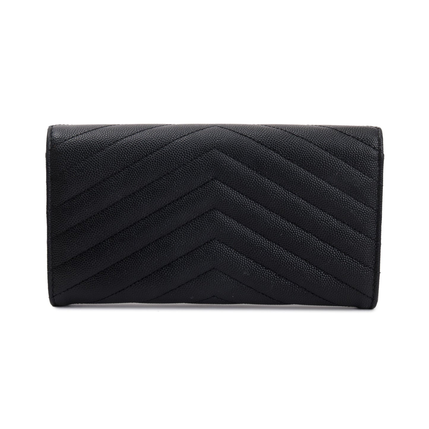 Saint Laurent Black Grain De Poudre Leather Cassandre Matelasse Large Flap Wallet