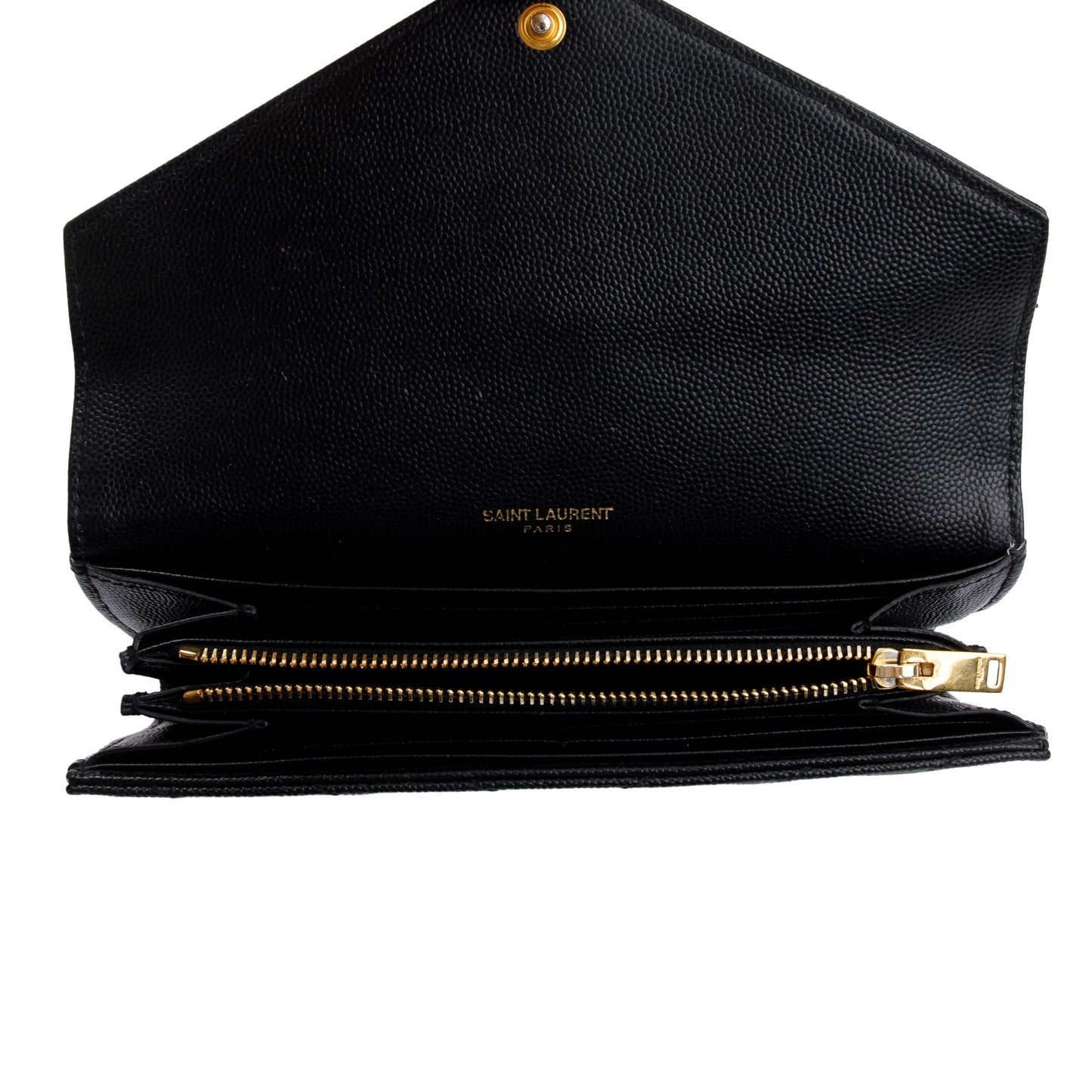 Saint Laurent Black Grain De Poudre Leather Cassandre Matelasse Large Flap Wallet