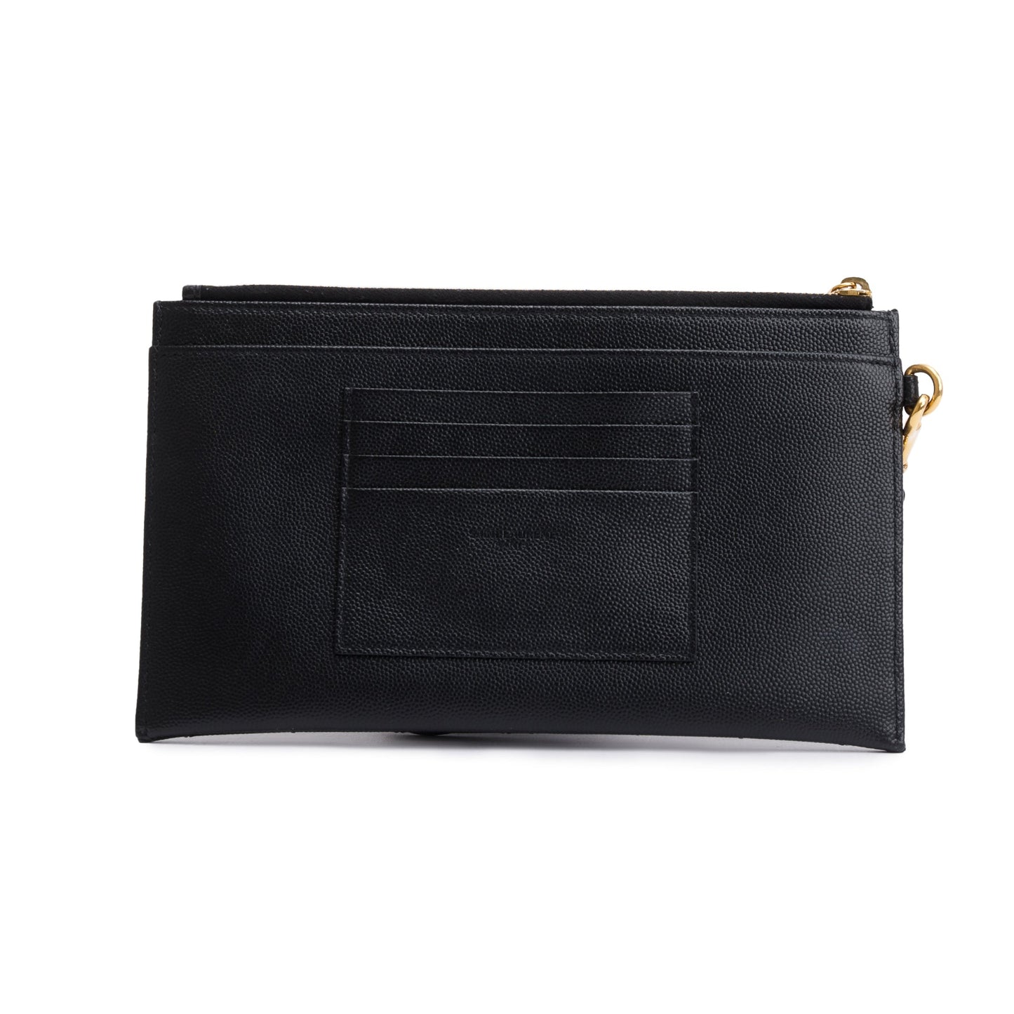 Saint Laurent Black Grain De Poudre Leather Cassandre Matelasse Large Zipped Pouch