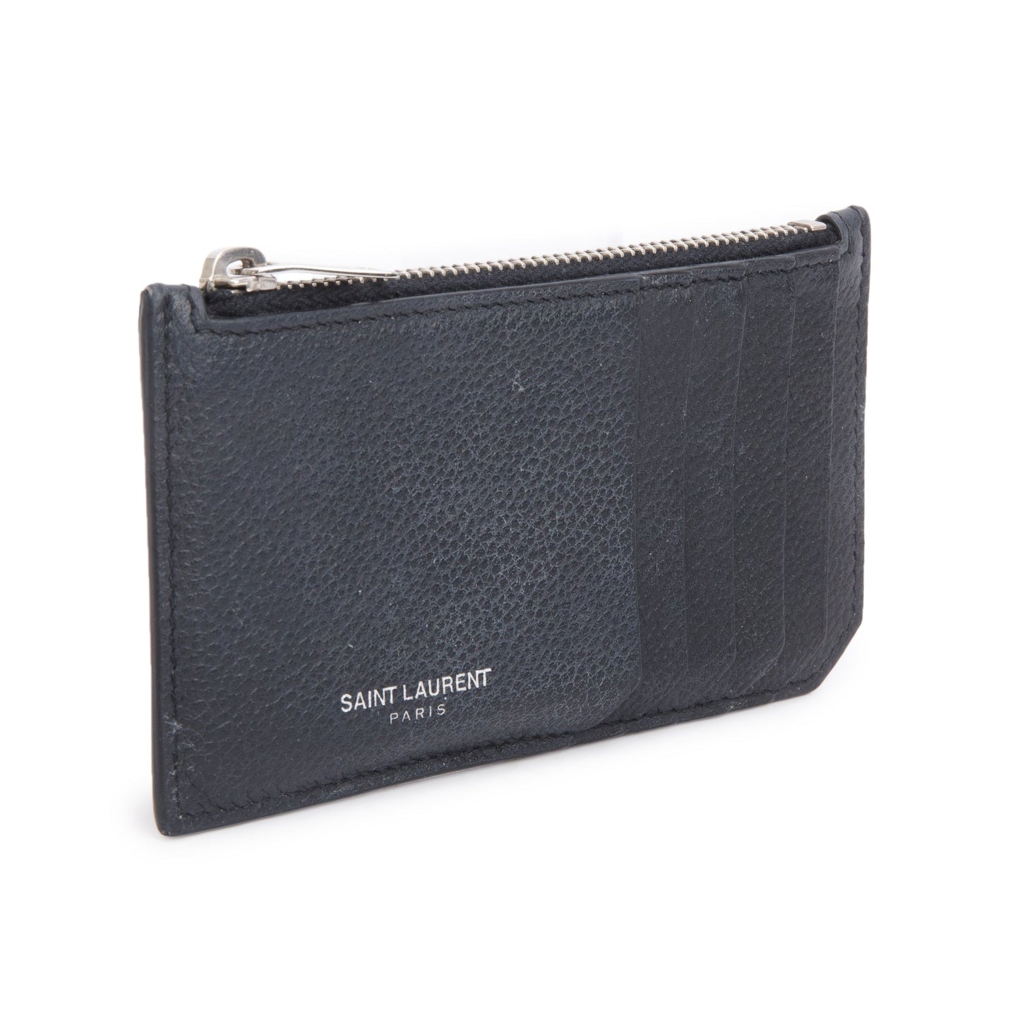 Saint Laurent Black Grain De Poudre Paris Fragments Zipped Card Case