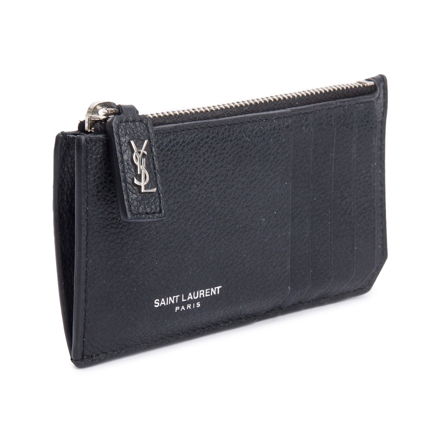Saint Laurent Black Grain De Poudre Paris Fragments Zipped Card Case