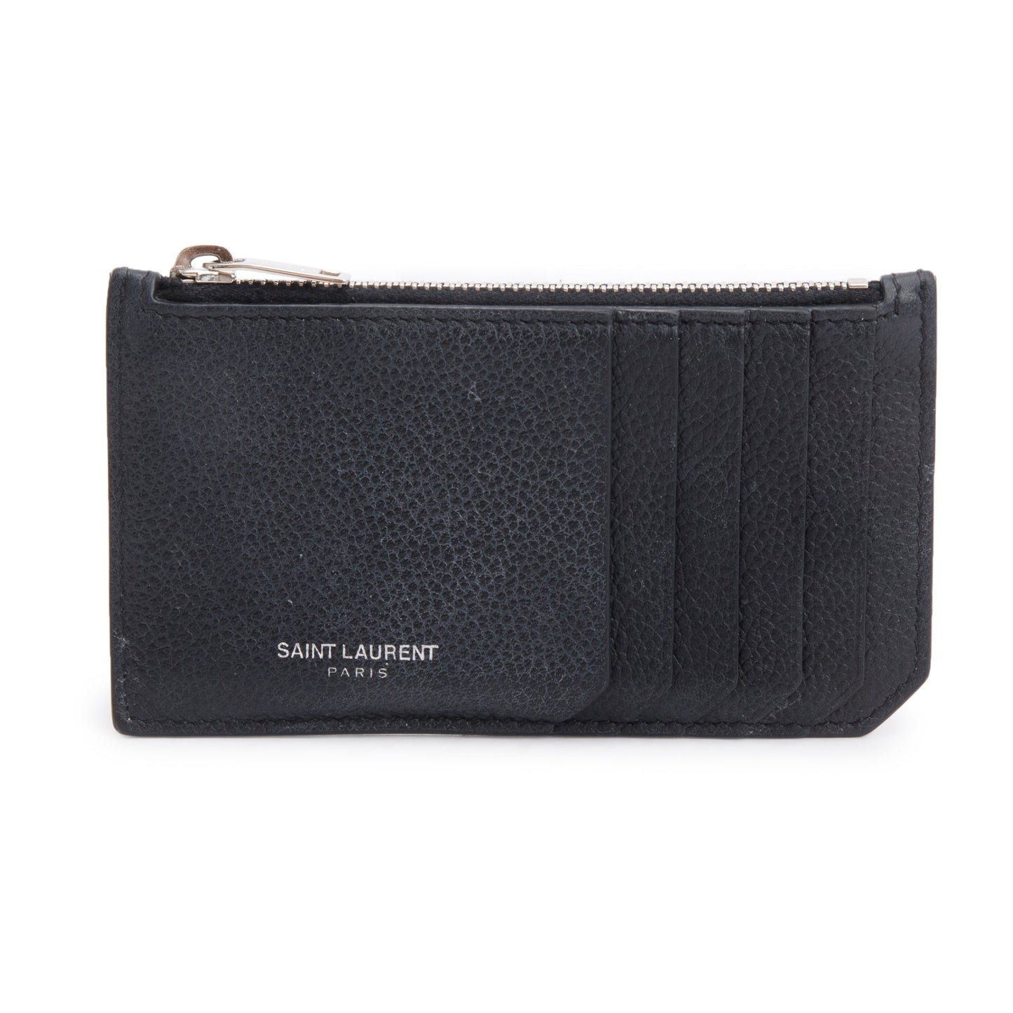 Saint Laurent Black Grain De Poudre Paris Fragments Zipped Card Case