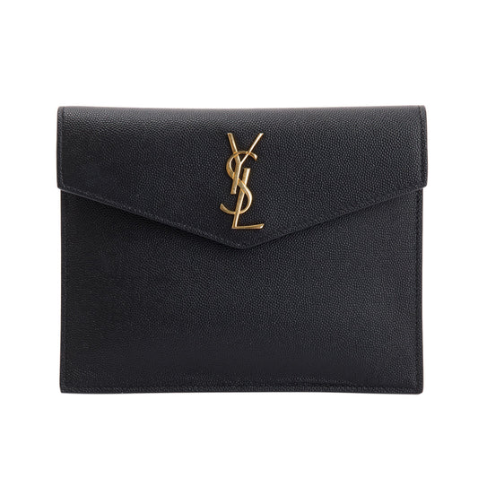 Saint Laurent Black Grain de Poudre Monogram Uptown Baby Pouch