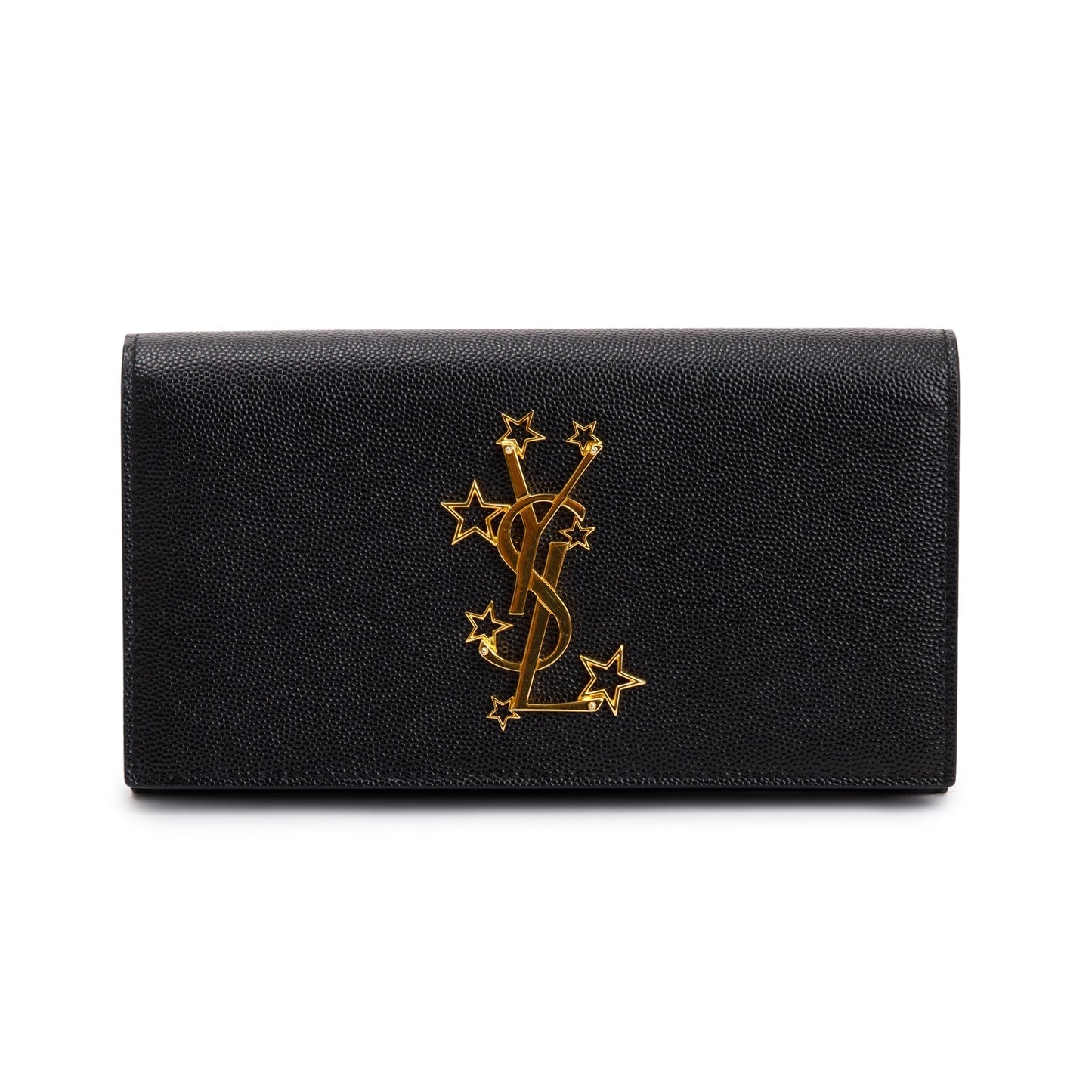 Saint Laurent Black Grain de Poudre Stars Monogram Bi-Fold Long Wallet
