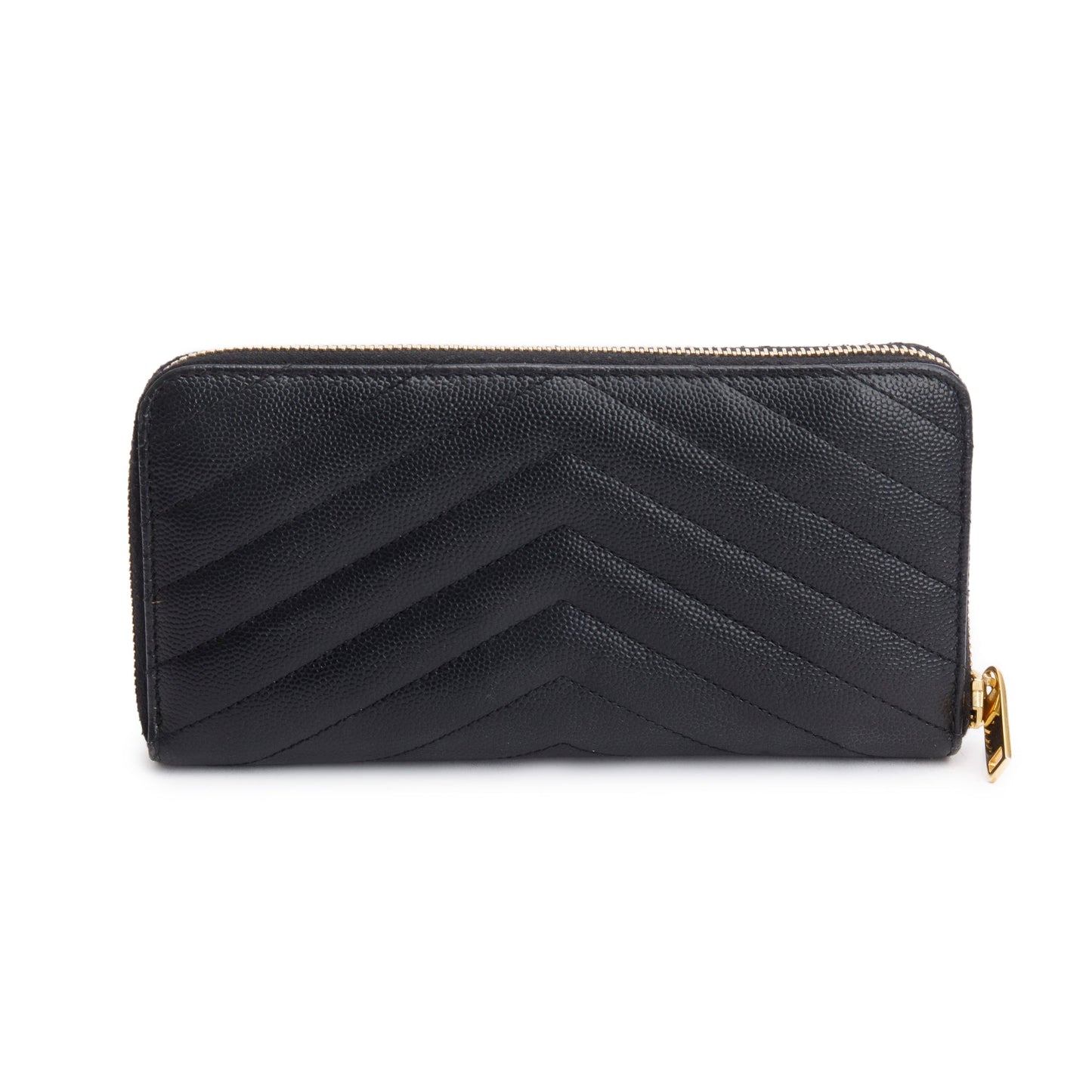 Saint Laurent Black Grained De Poudre Cassandre Matelasse Zip Around Wallet