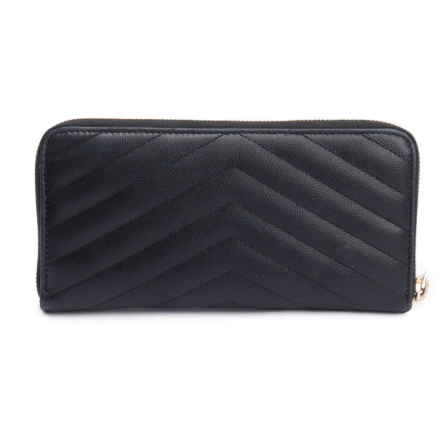 Saint Laurent Black Grained De Poudre Cassandre Matelasse Zip Around Wallet