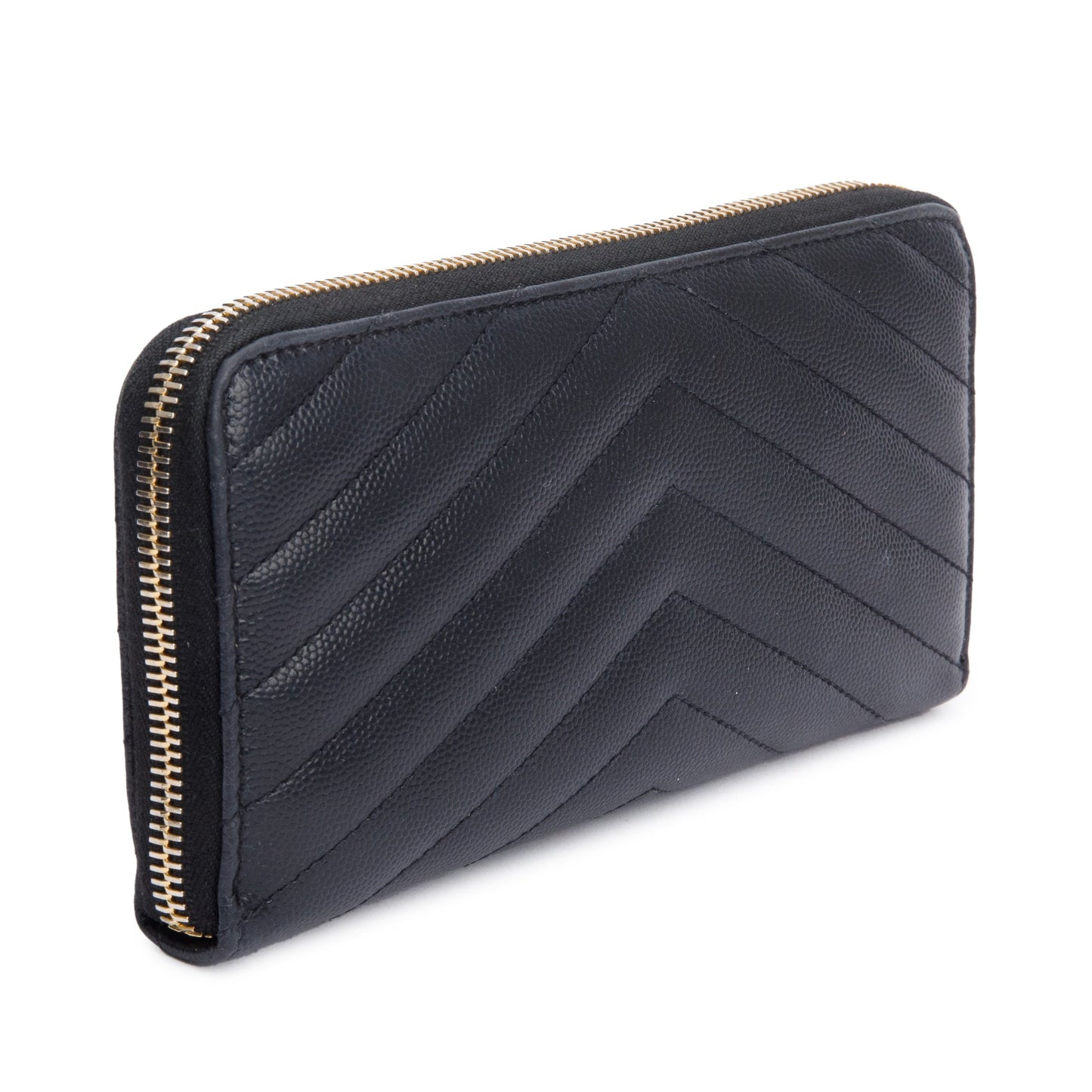 Saint Laurent Black Grained De Poudre Cassandre Matelasse Zip Around Wallet