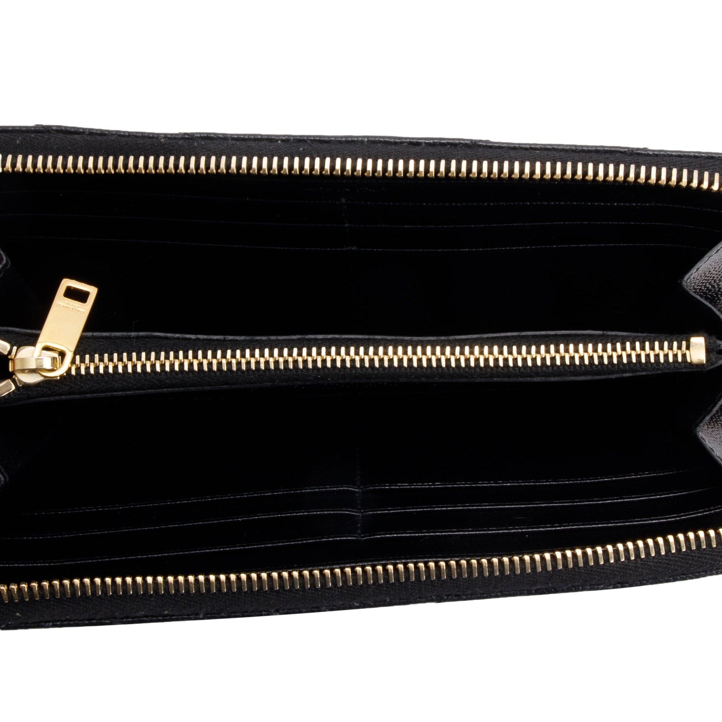 Saint Laurent Black Grained De Poudre Cassandre Matelasse Zip Around Wallet