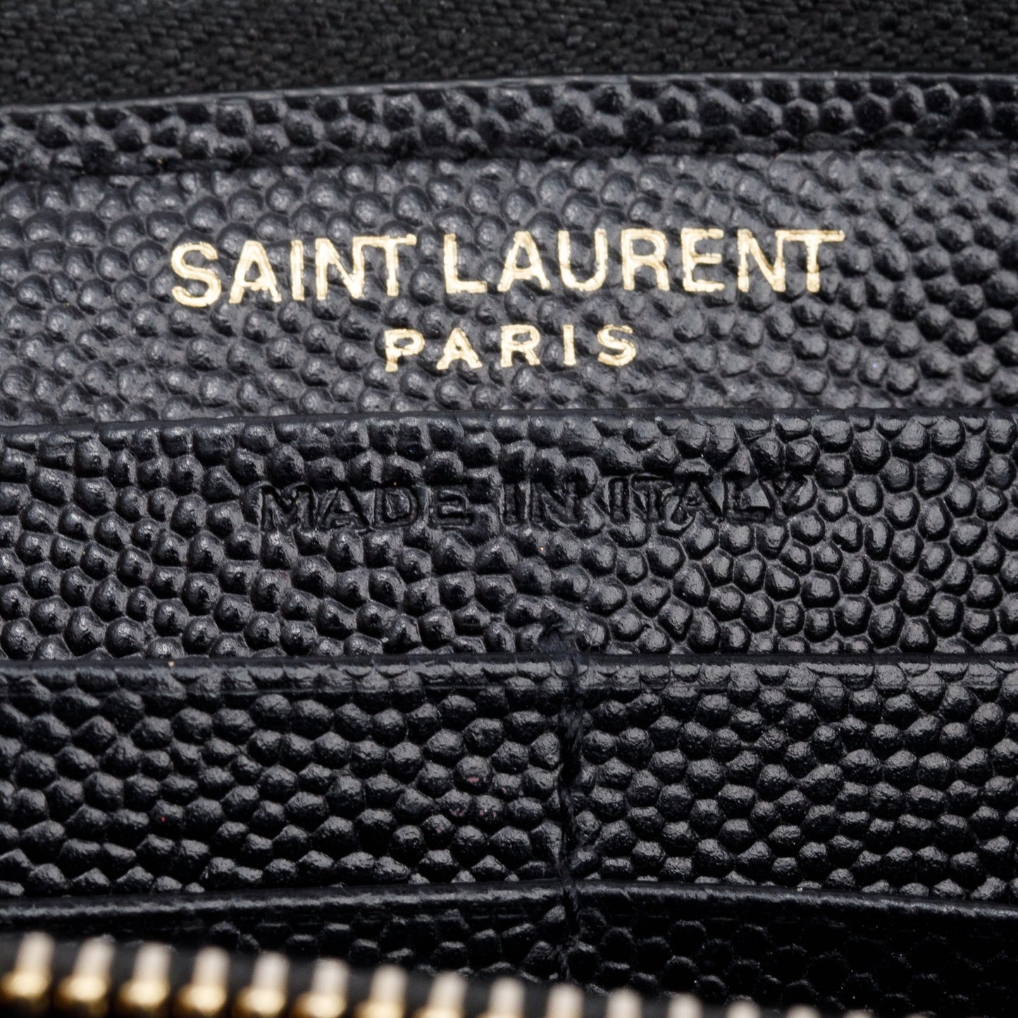 Saint Laurent Black Grained De Poudre Cassandre Matelasse Zip Around Wallet