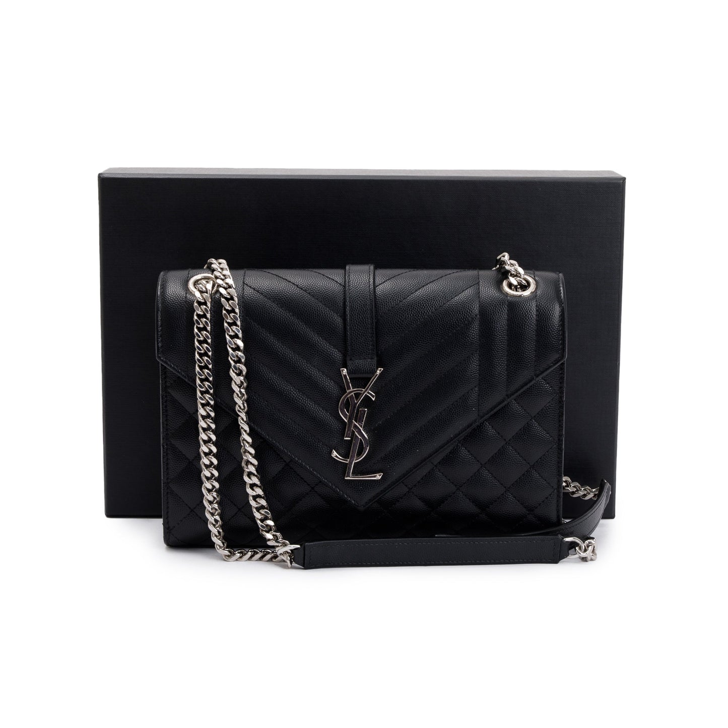Saint Laurent Black Grained De Poudre Medium Envelope Shoulder Bag