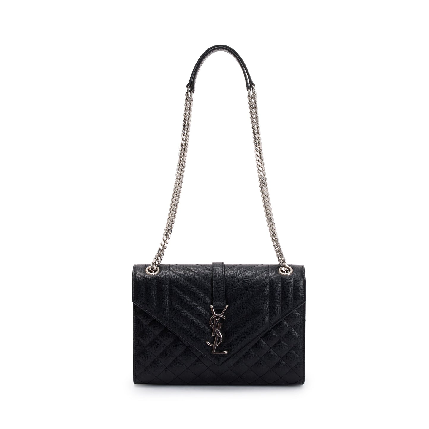 Saint Laurent Black Grained De Poudre Medium Envelope Shoulder Bag