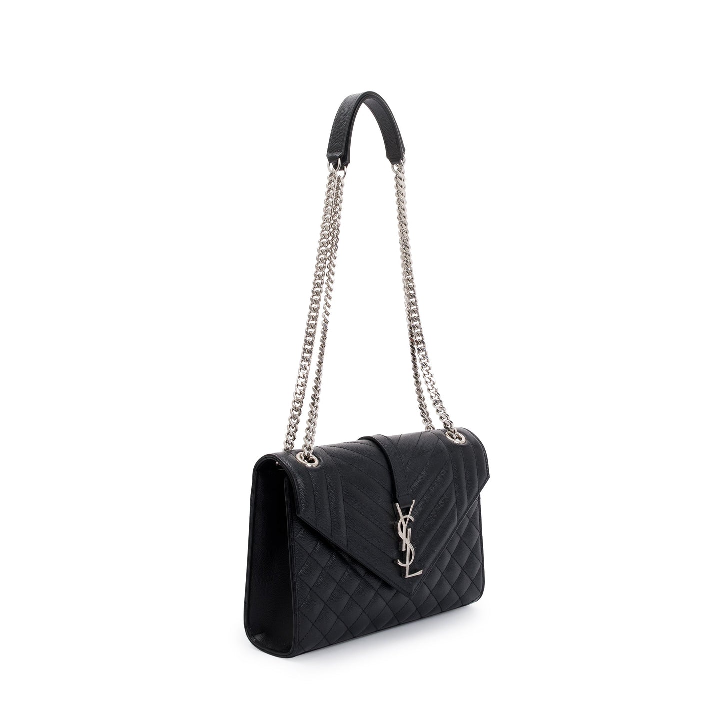 Saint Laurent Black Grained De Poudre Medium Envelope Shoulder Bag