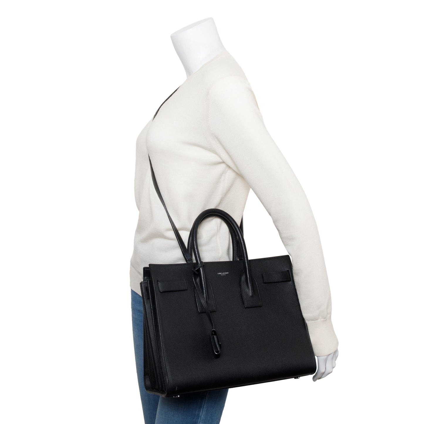 Saint Laurent Black Grained Leather Small Sac De Jour