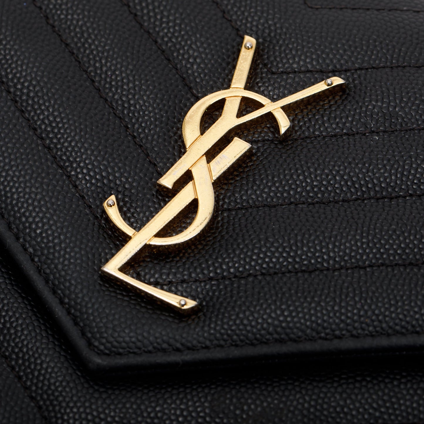 Saint Laurent Black Grained de Poudre Cassandre Matelasse Chain Wallet