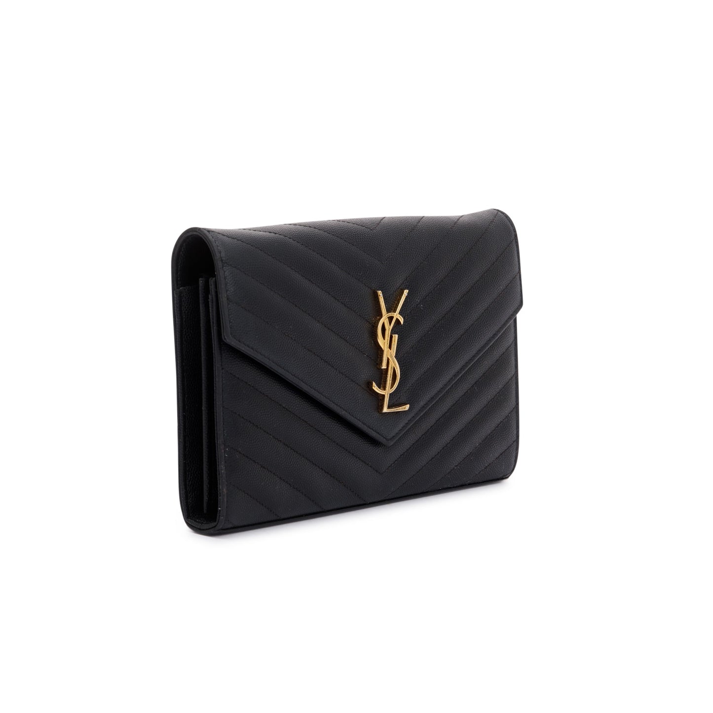 Saint Laurent Black Grained de Poudre Cassandre Matelasse Chain Wallet
