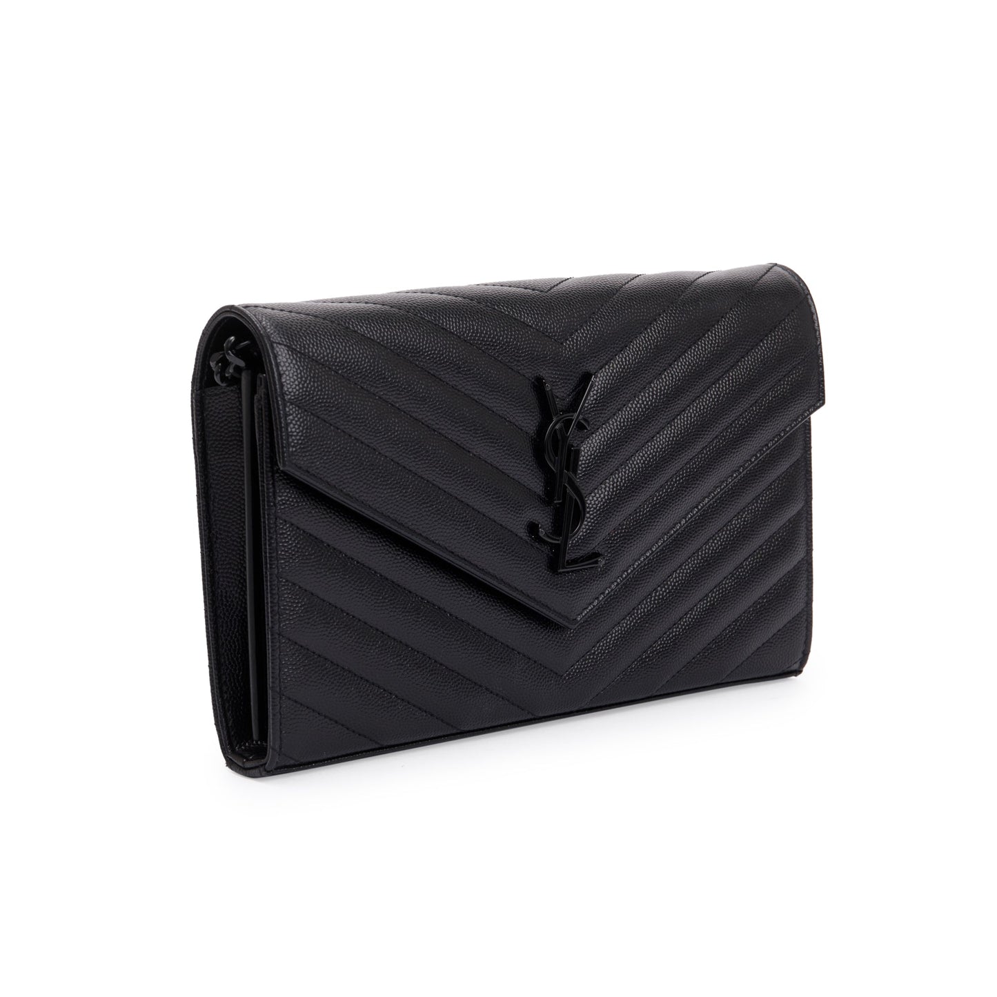 Saint Laurent Black Grained de Poudre Cassandre Matelasse Chain Wallet