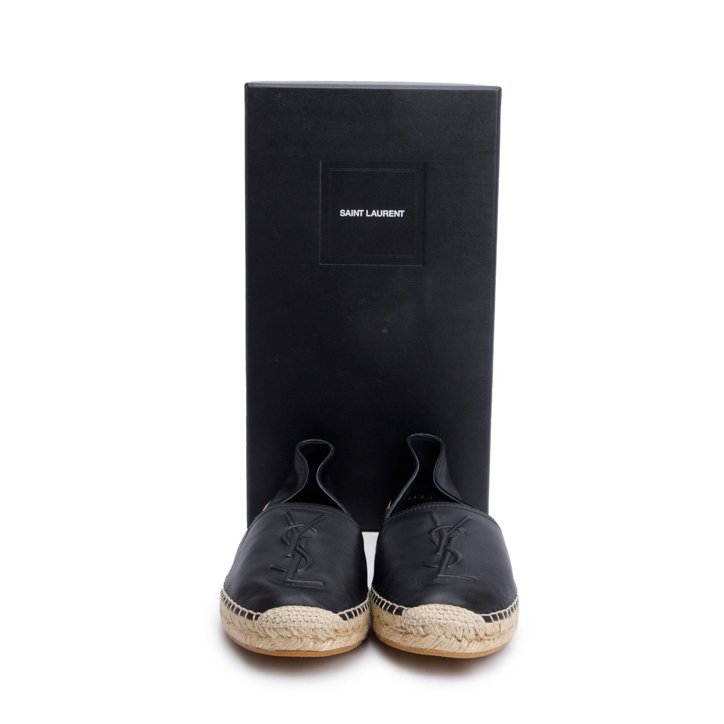 Saint Laurent Black Lambskin Leather Espadrilles, Size 37.5