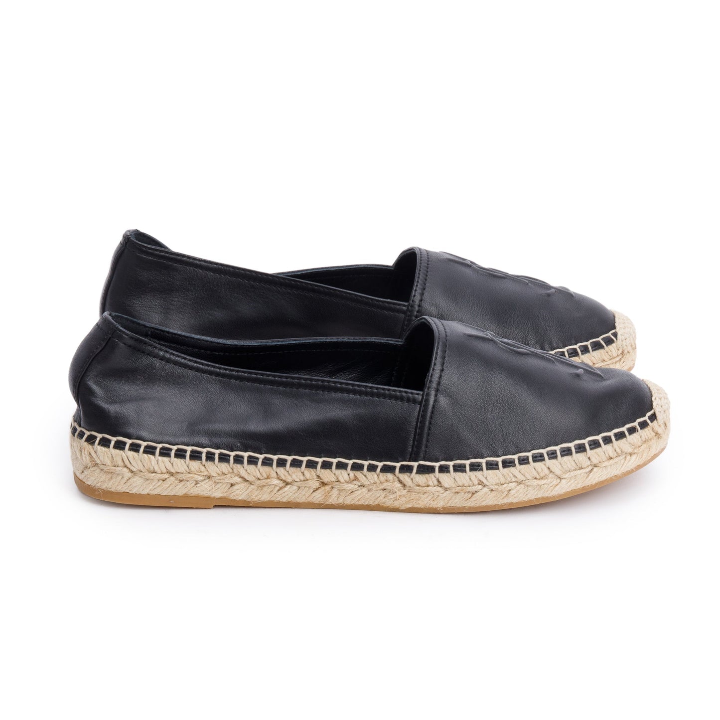 Saint Laurent Black Lambskin Leather Espadrilles, Size 37.5