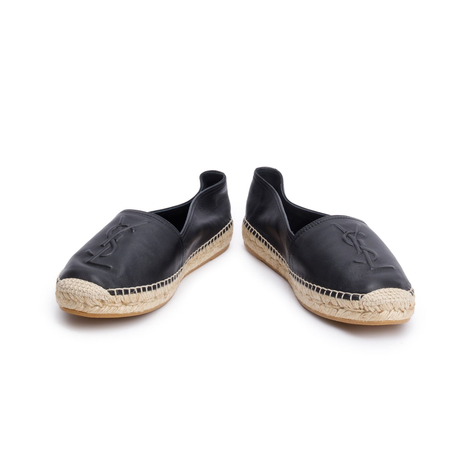 Saint Laurent Black Lambskin Leather Espadrilles, Size 37.5
