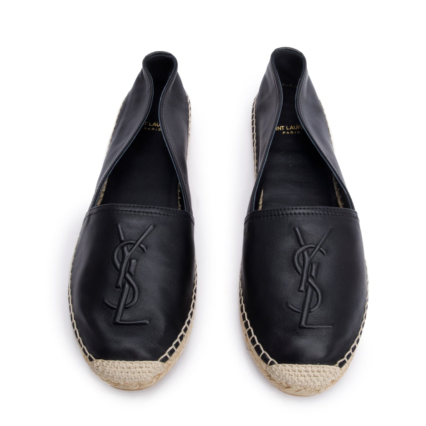 Saint Laurent Black Lambskin Leather Espadrilles, Size 37.5