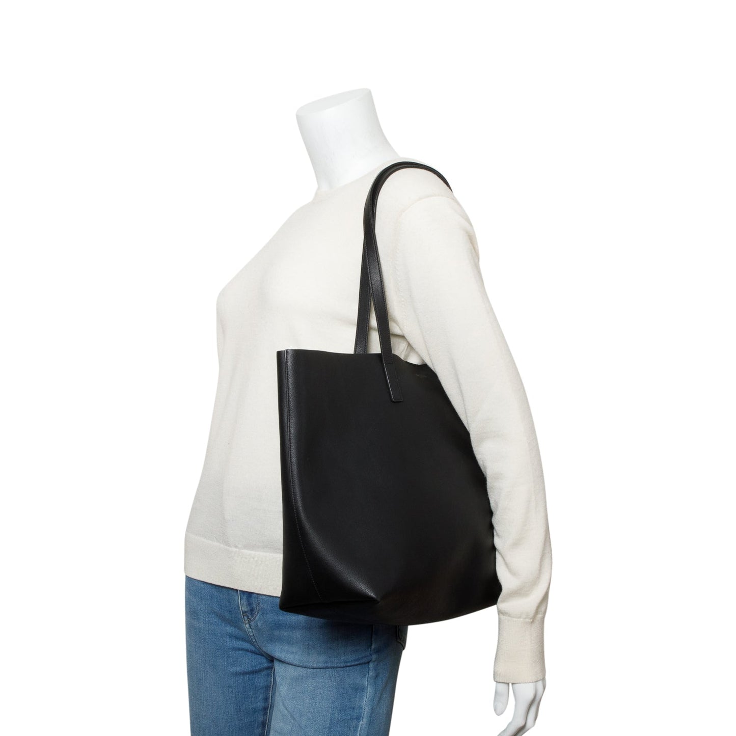 Saint Laurent Black Leather E/W Shopping Tote