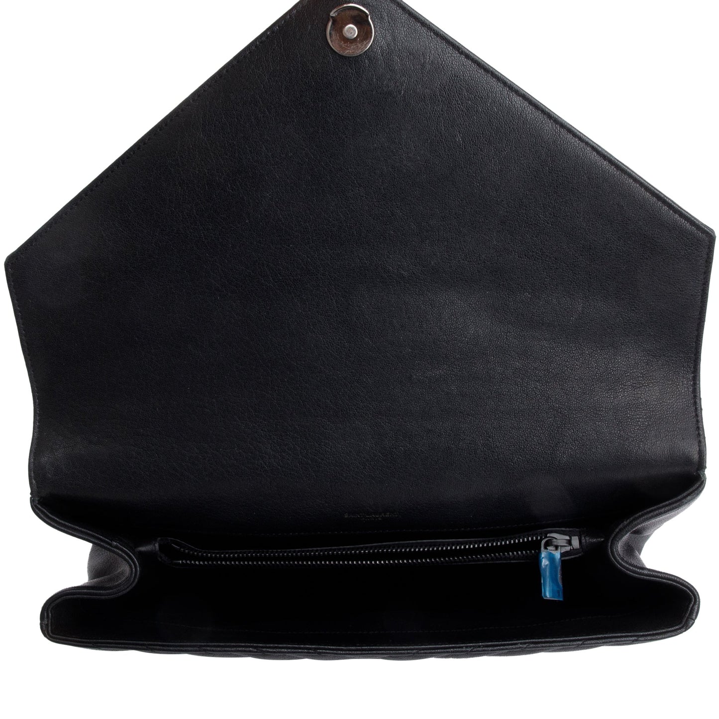 Saint Laurent Black Leather Large Chevron College Bag
