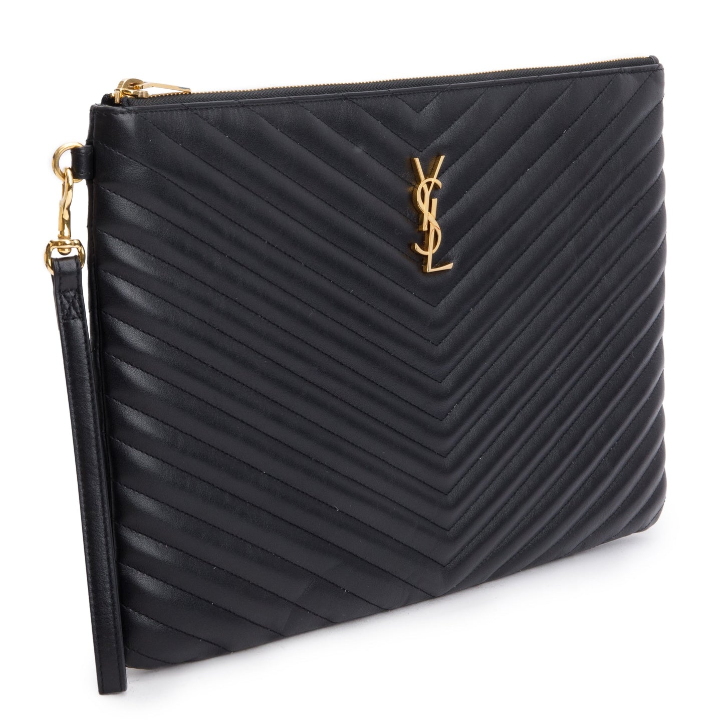 Saint Laurent Black Matelasse Leather Large Document Pouch
