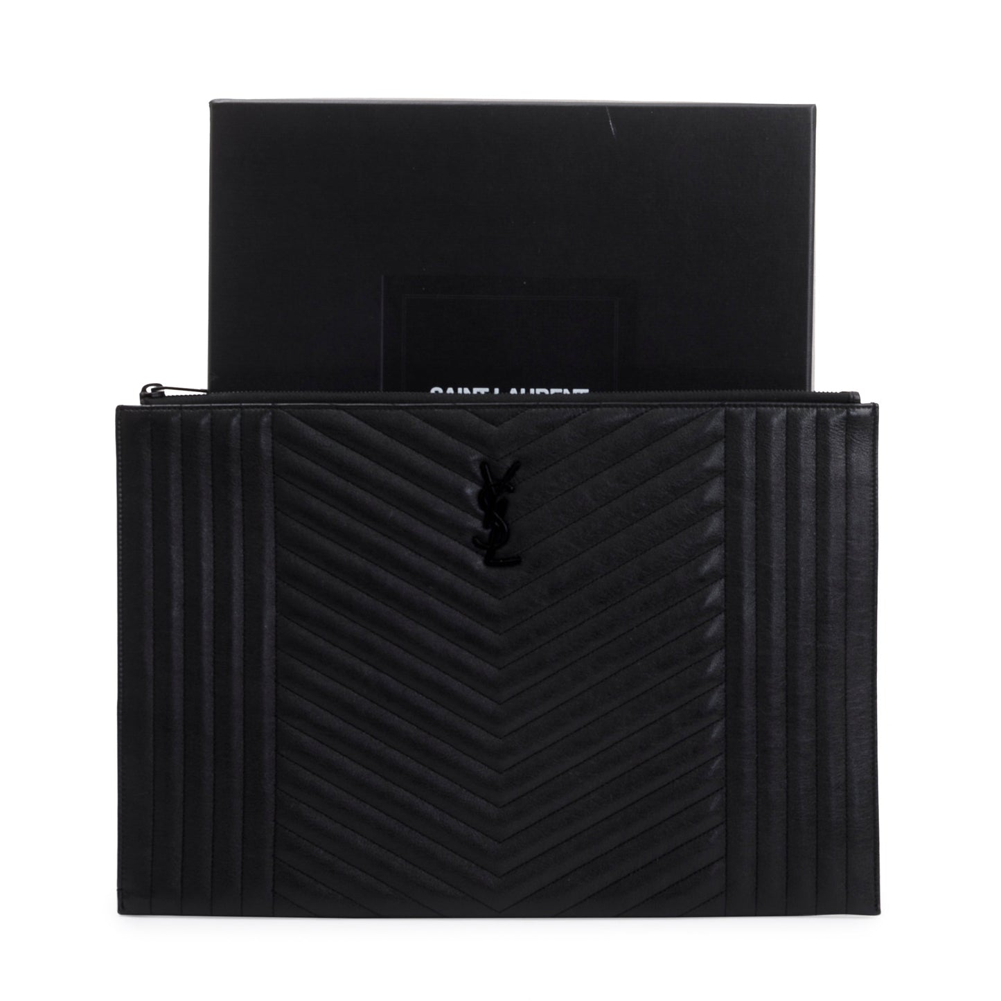 Saint Laurent Black Mixed Matelasse Classic Monogram Zipped Document Holder