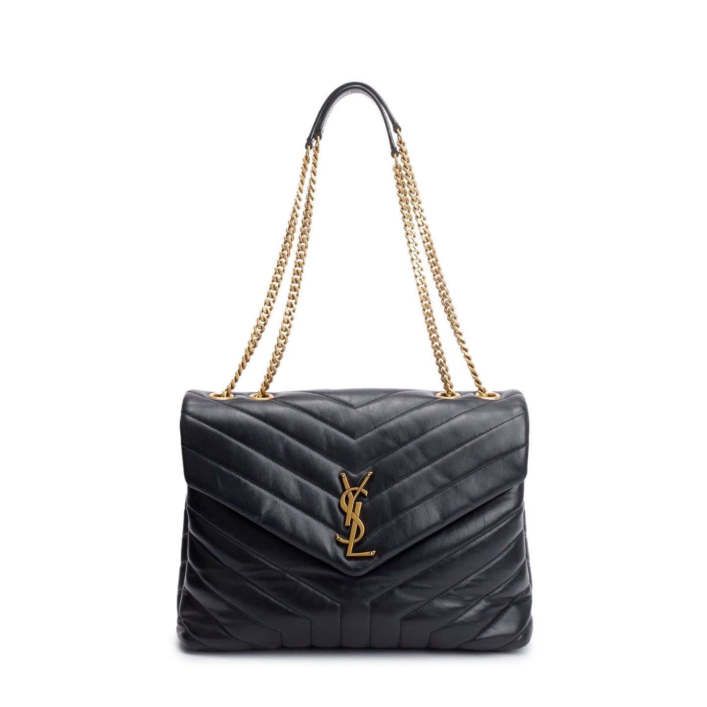 Saint Laurent Black Quilted Calfskin Leather Medium Loulou Shoulder Bag
