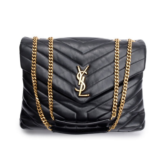 Saint Laurent Black Quilted Calfskin Leather Medium Loulou Shoulder Bag