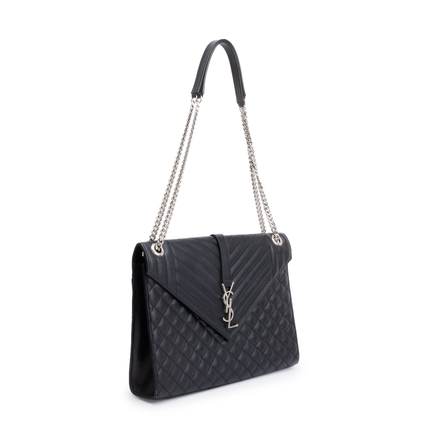 Saint Laurent Black Quilted Grain De Poudre Leather Large Envelope Chain Bag