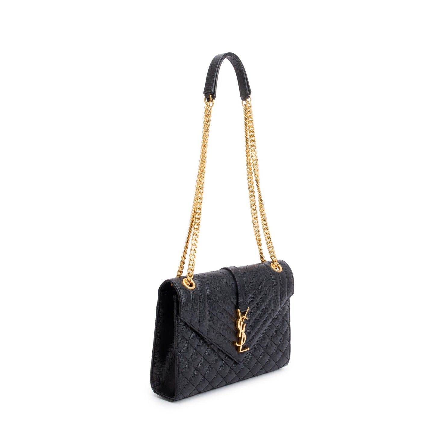 Saint Laurent Black Quilted Grain De Poudre Leather Medium Envelope Chain Bag