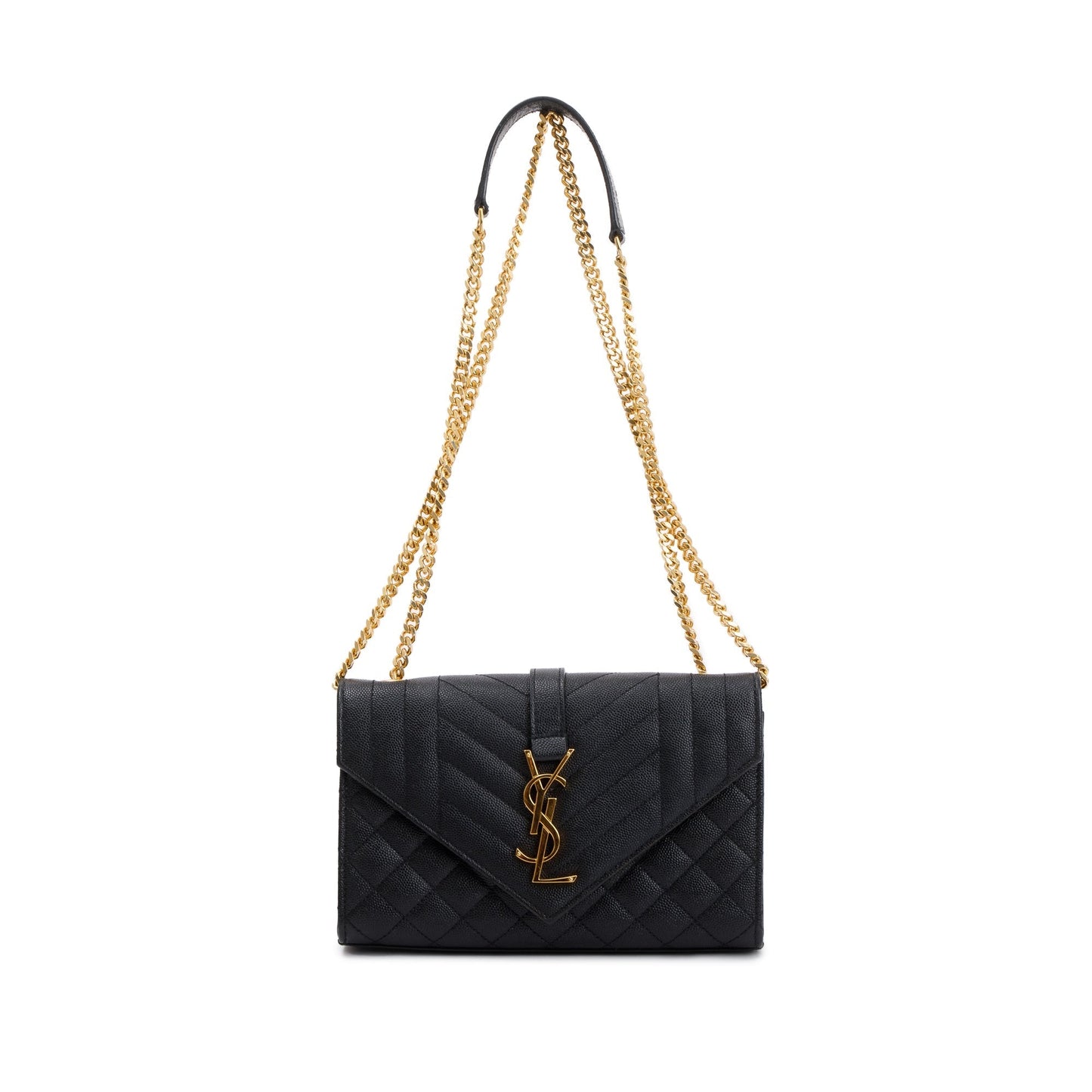 Saint Laurent Black Quilted Grain De Poudre Leather Small Envelope Chain Bag