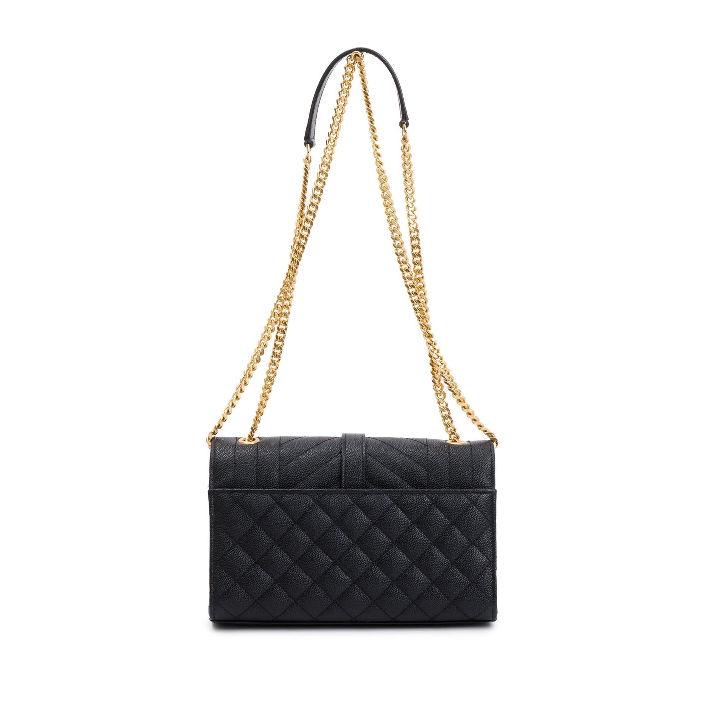 Saint Laurent Black Quilted Grain De Poudre Leather Small Envelope Chain Bag