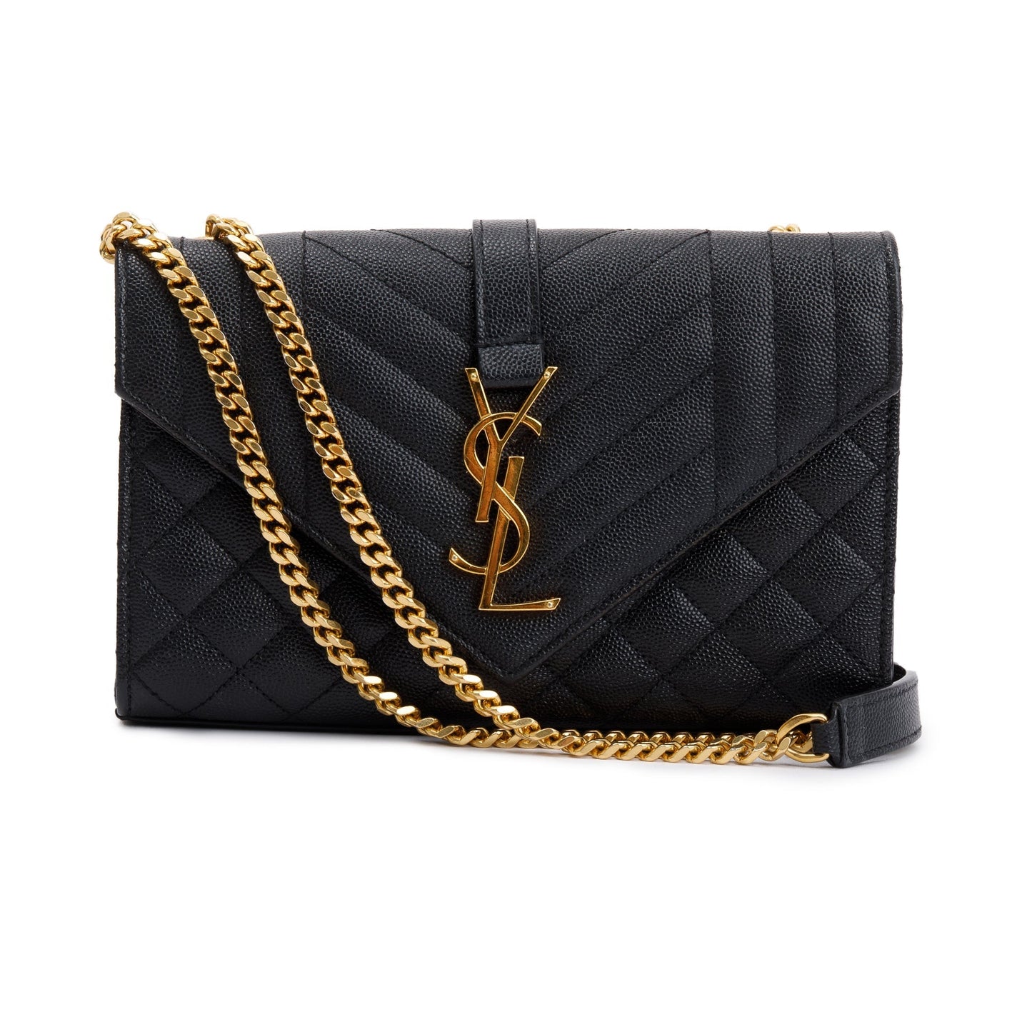 Saint Laurent Black Quilted Grain De Poudre Leather Small Envelope Chain Bag